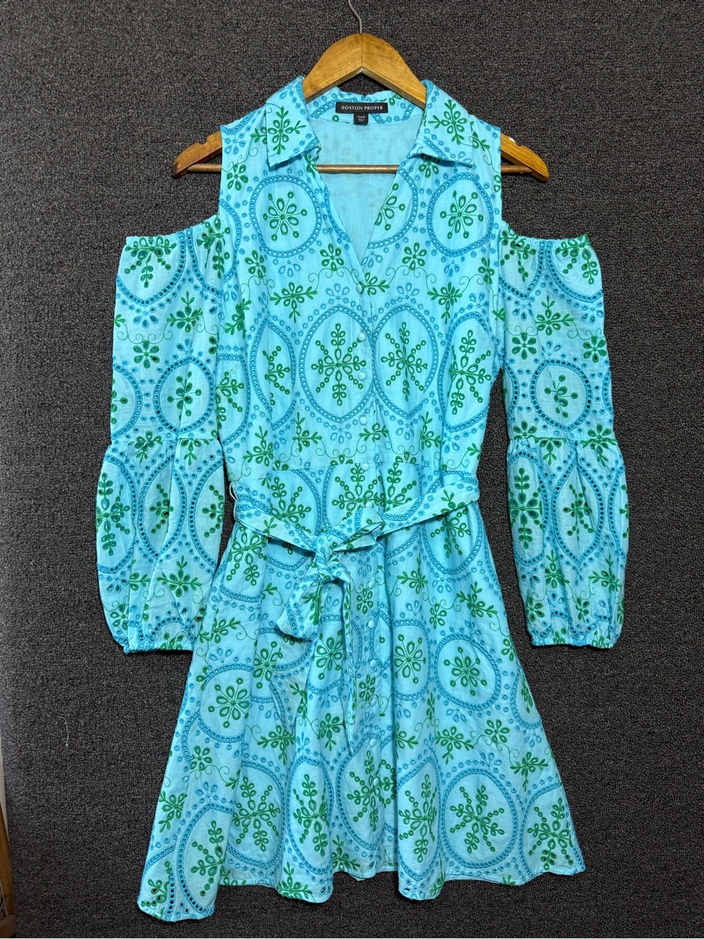 Boston Proper Eyelet Cold Shoulder Fit and Flare Dress